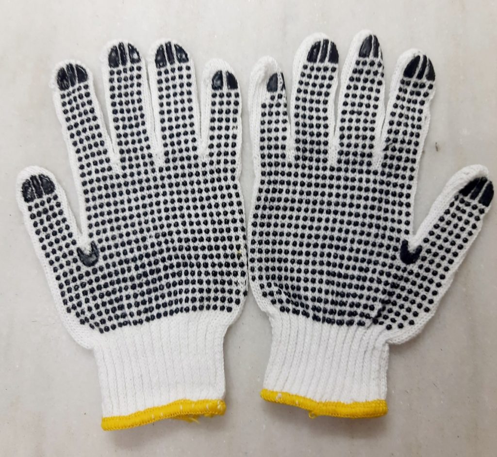 Knitted Cotton PVC Dotted Hand Gloves scaled