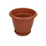 tel plastic flower tub with tray brown
