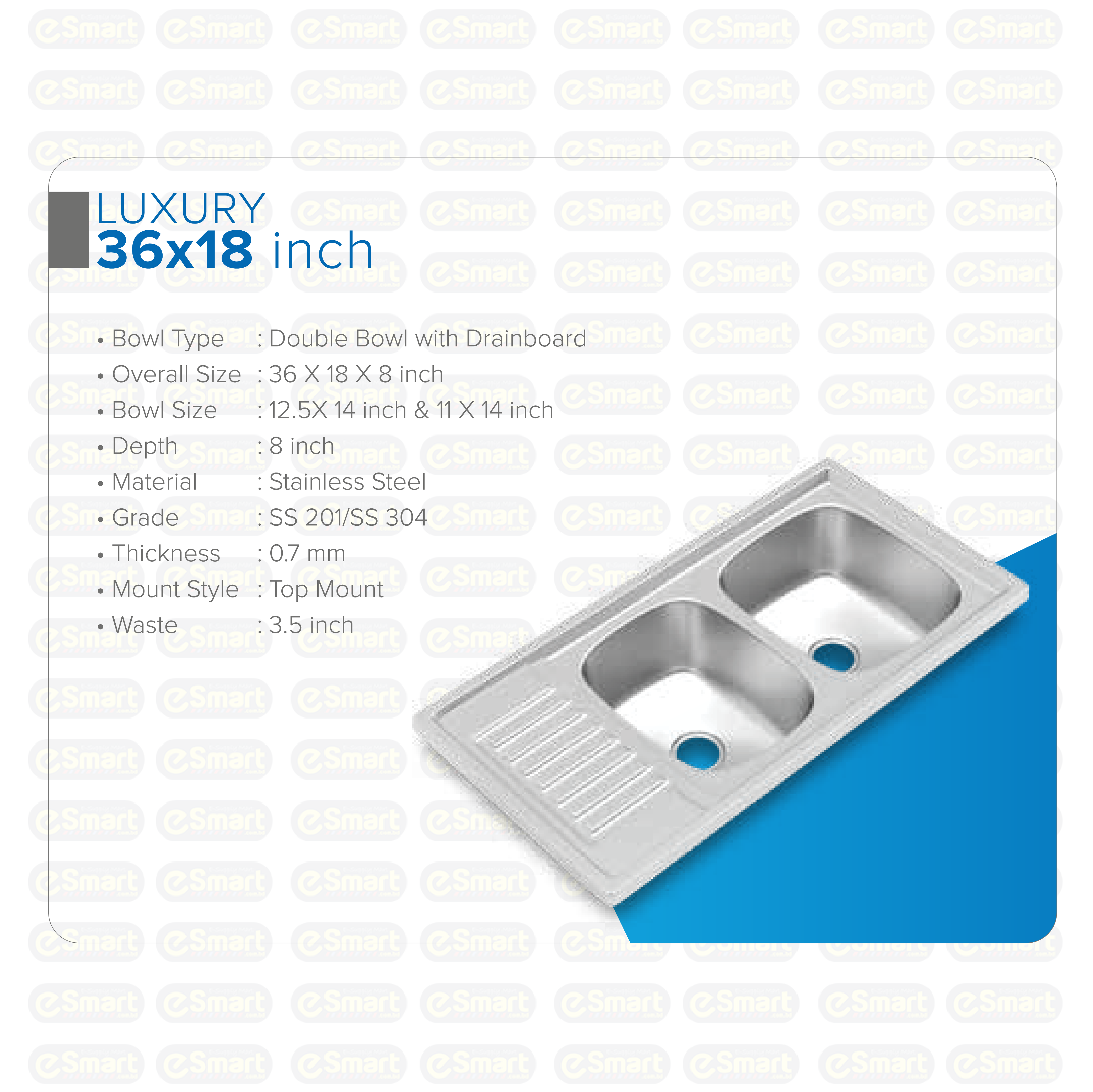 RFL Luxury Kitchen Sink 36x18 Inch Stainless Steel